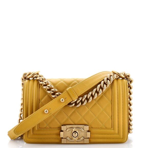 Chanel Boy Flap Bag Quilted Lambskin Small Yellow - Picture 1 of 7